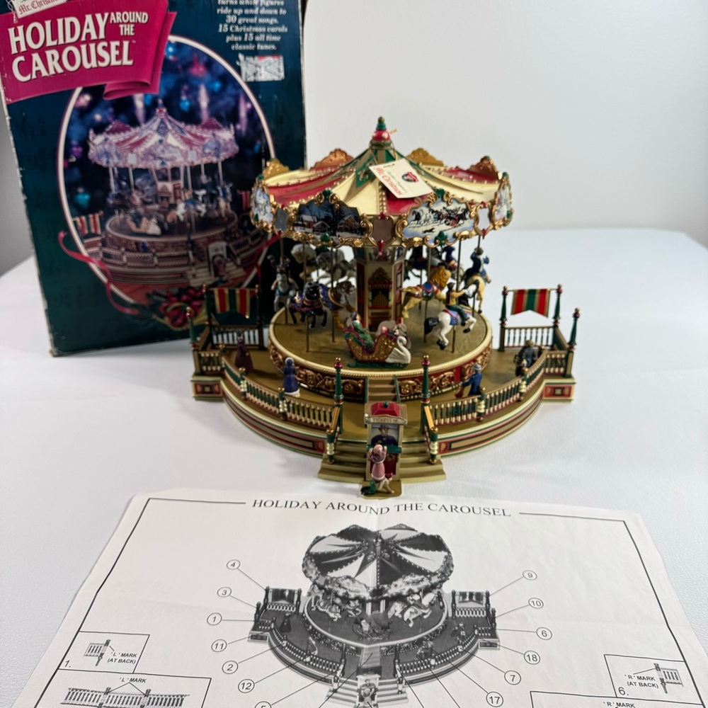 Vintage 1997 Mr. Christmas Holiday Around The Carousel Musical W/Box 27901 Works